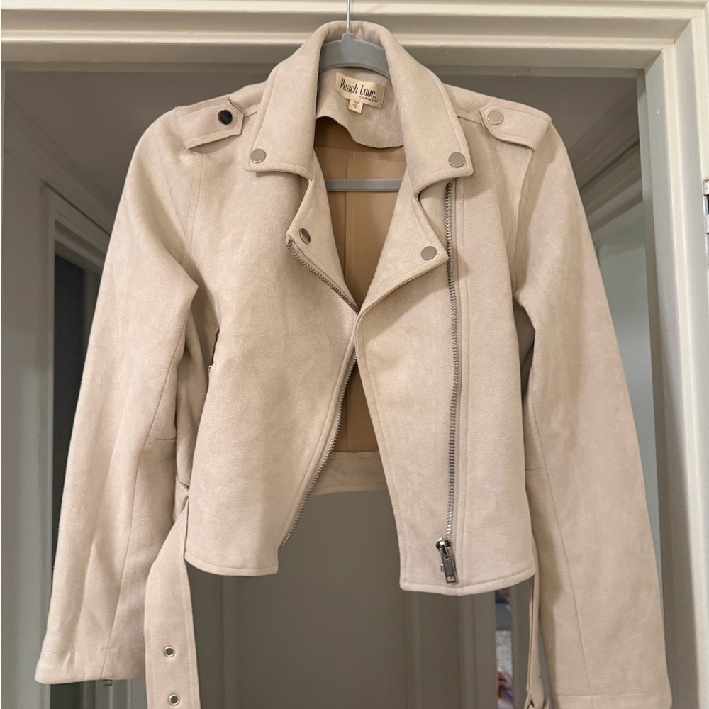 Peach Love Beige Suede Jacket with Buckle